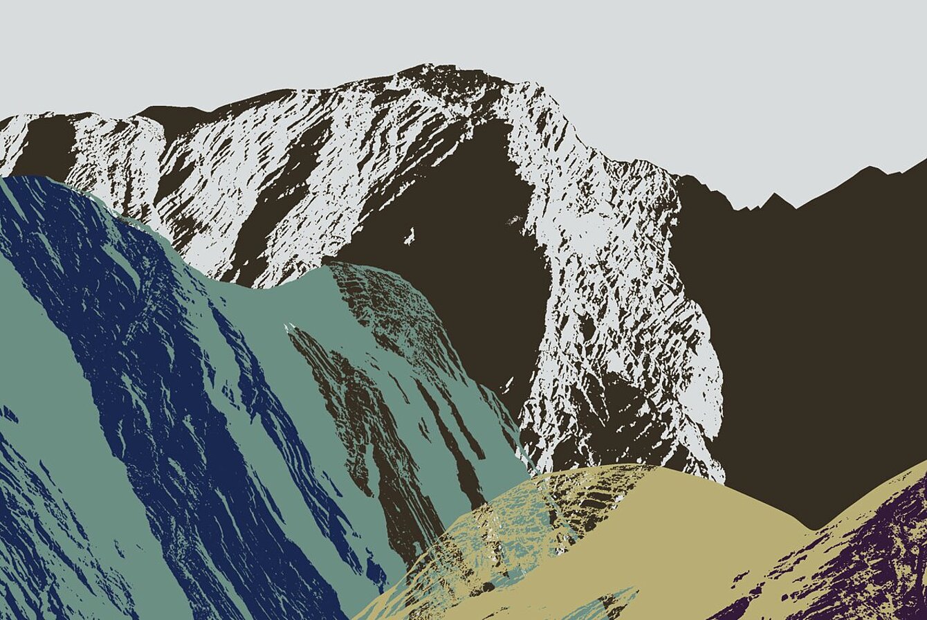 Graphical representation of different mountains overlapping each other.