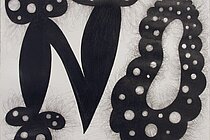 Das Wort NO ist aus der Zeichnungsserie Loopy Loonies von Andrea Scrima zu sehen