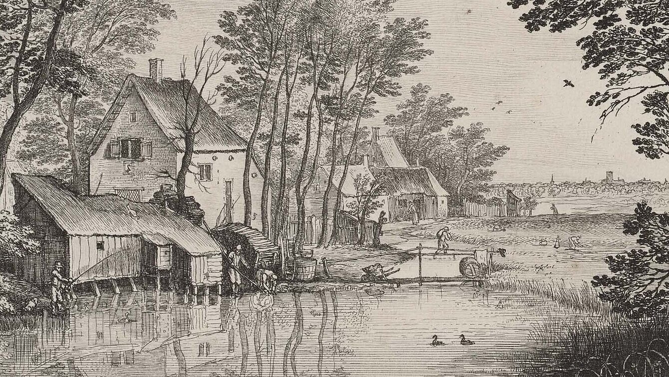 Wenzel Hollar (1607–1677) nach Jan Brueghel d. Ä., Landschaft mit Angler